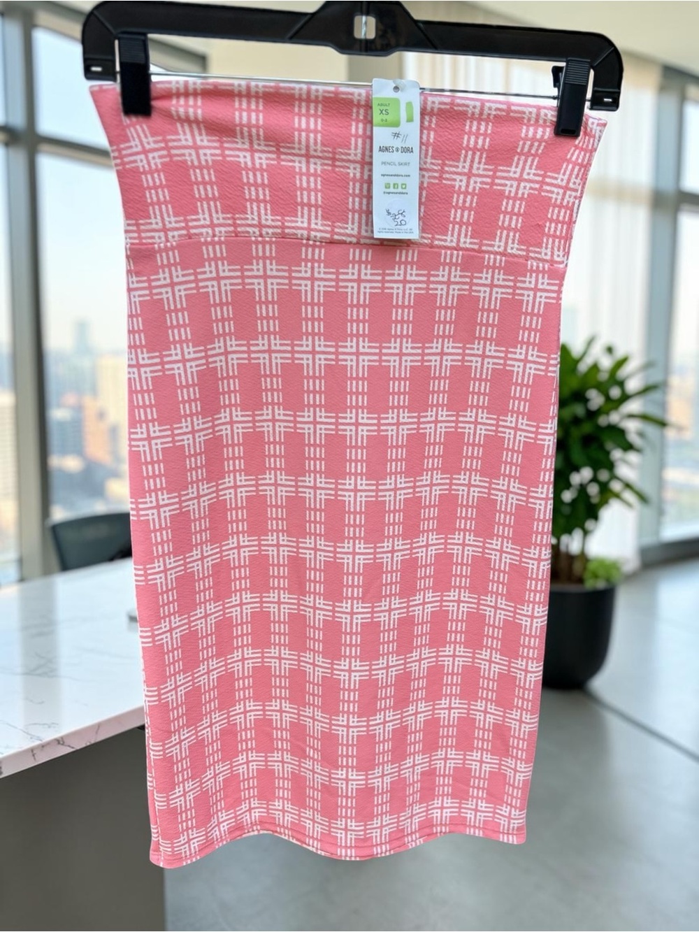 Agnes & Dora Pink Plaid Knit Pencil Skirt